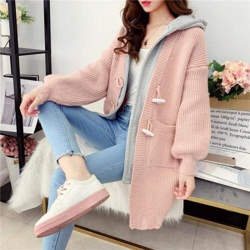 2021 Woman Autumn Fashion Mid-length Cardigans Female V-Neck Full Sleeve Knitting Sweater Coats Ladies Loose Knit Tops H917