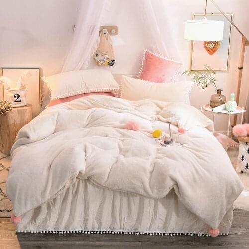 Princess Girl Bedding Set Short plush+Berber Fleece Duvet Cover Ball Ruffles Velvet Bed Skirt Bedspread Pillowcases Home Textile