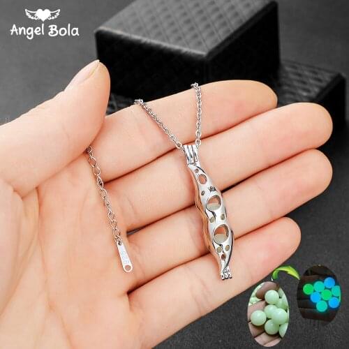 Pea Pendant Hollow Luminous Stone Necklace Mothers Day Gifts Moon Glowing Necklace Gem Charm Stainless Steel Jewelry Women