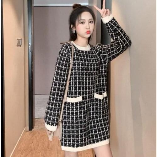 Womens Loose College Style Sweater Dress 2020 Autumn and Winter New Small Fragrance Style Super Hot Round Neck Knitted Dress