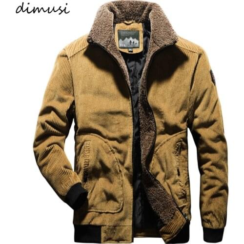 DIMUSI Winter Mens Jacket Fashion Men Fleece Cotton-padded Coats Parkas Casual Outwear Fur Collar Thermal Jackets Men Clothing