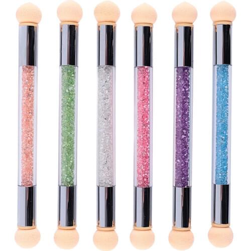 1pcs Gel Polish Color Gradient Nail Brush Pen Dual Sponge Heads Sharp Round Glitter Powder Handle Blooming Pen Manicure Tool