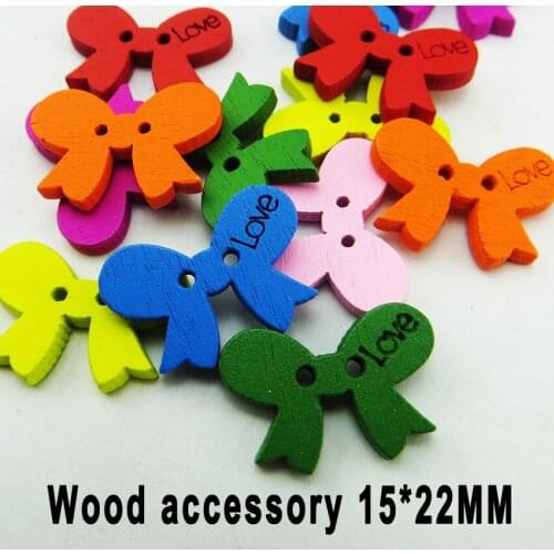 100PCS wood love bow tie button brand toy cartoons buttons coat boots sewing clothes accessories WCB-194