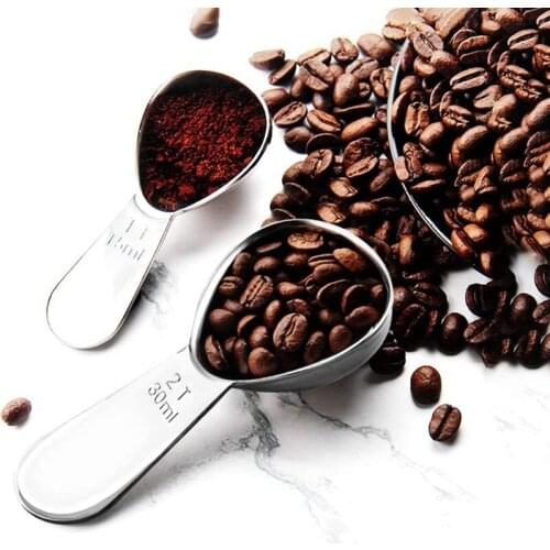 2 Pcs Stainless Steel Short Handle Tablespoon Measuring Spoons 3 Pcs Long Handle Coffee Scoop Clip 15Ml 30Ml