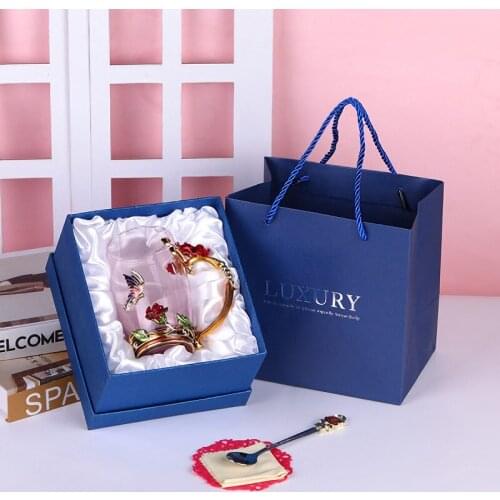 300/320ml Creative Classical 3D Rose Butterfly Carved Enamel Crystal Glass Cups Heat-resistant TeacupLuxury Mugs New Gift Box
