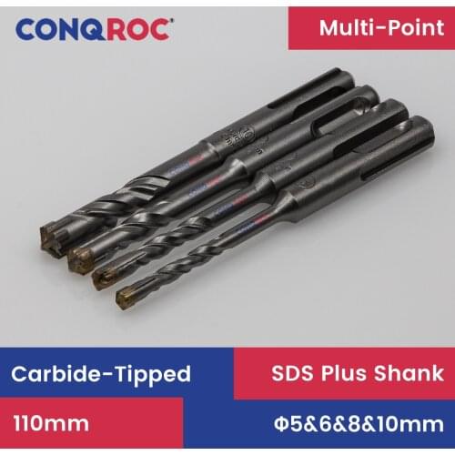 4 Pieces 110mm SDS Plus Shank Drill Bits Set YG8 Carbide Cross Tip Twin Spiral Masonry Drill Bits Kit 5mm & 6mm & 8mm & 10mm