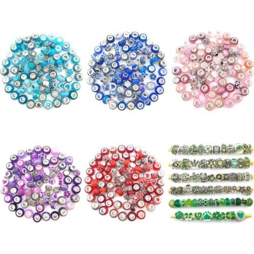 80 PCs Various European Style Lamp Beads Large Holes Spacer Beads Rhinestones Metal Jewelry Supplies Necklaces Making