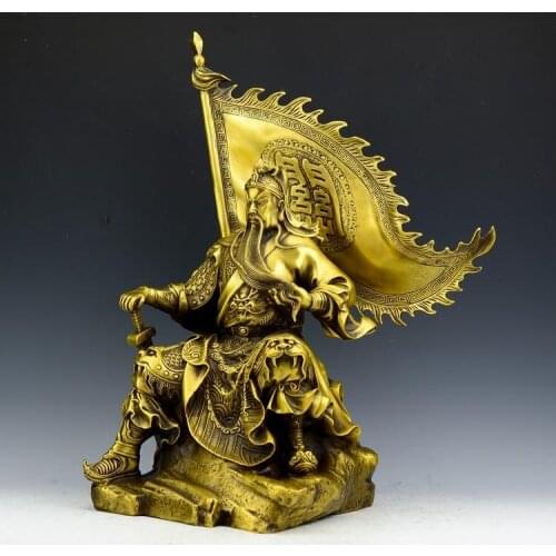 Colección de Arte decoración casera China escultura de Guangong tallada en latón/artesanías de Metal artesanía de m