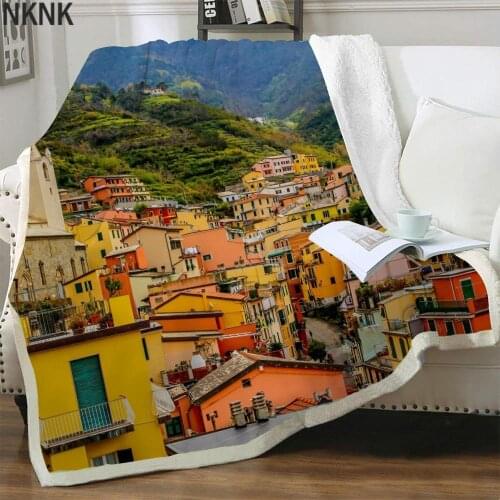 NKNK Brank Colorful Blankets Houses Thin Quilt Mountains 3D Print Landscape Blankets For Beds Sherpa Blanket Animal Premium