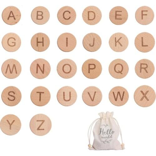 26 pcs/lot Wooden Letter Cognitive Board Blocks Alphabet Round Shape English Alphabet DIY Crafts for Baby Name Puzzle Toys
