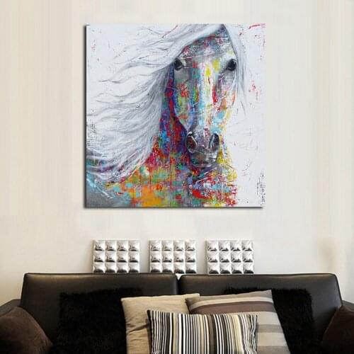 JQHYART Abstract Animal Wall Art Pictures For Living Room Home Decor Canvas Painting The Colorful Horse head No Frame