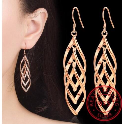 Classic 925 Sterling Silver Drop Earrings for Women Long Tassel Multi-layer Twisted Wave Earrings Oorbellen Brincos pendientes