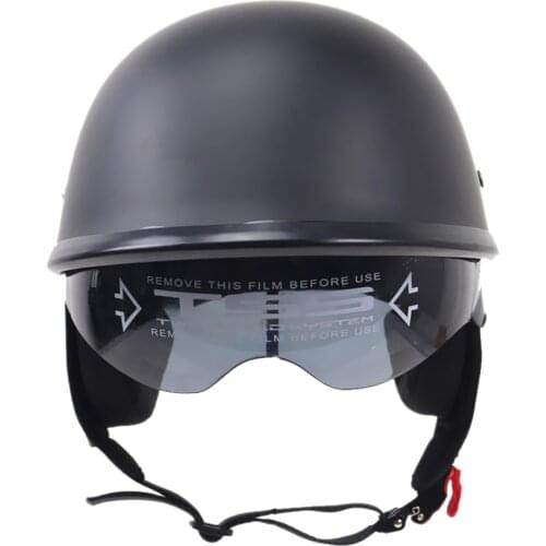 Matte Black Motorcycle DOT Half Helmet with Drop Down Sun Lens