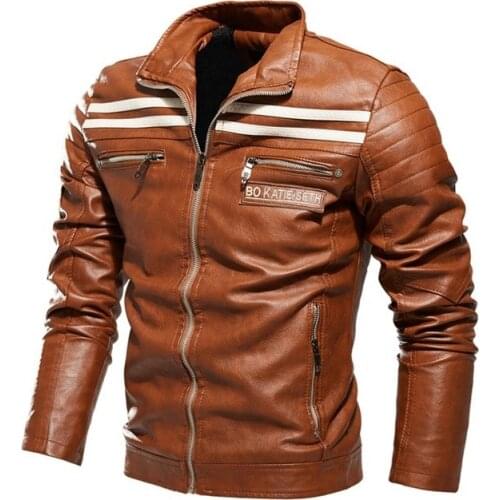 Men Jacket khaki Leather Jacket Men Motorcycle Jacket Fashion Streetwear Biker Coat Slim Fit Autumn Winter Coat Men Fleece Lined