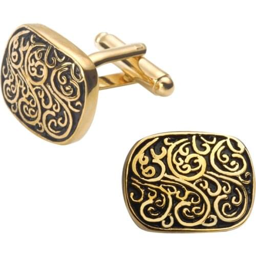 Mens shirts Cufflinks high-quality copper material Retro Pattern Gold Cufflinks 5 pairs of packaging for sale