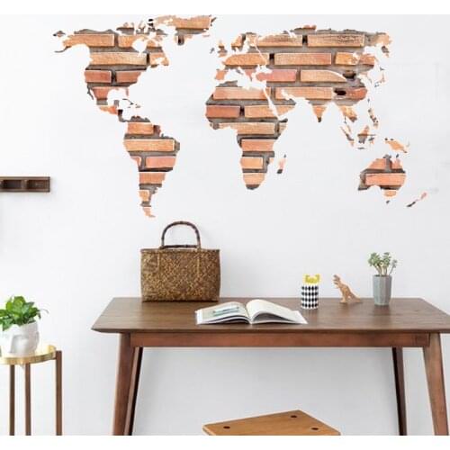 New 3d wall decor the brick world map wall sticker for children room living room home decorations pvc decal mural art kids room