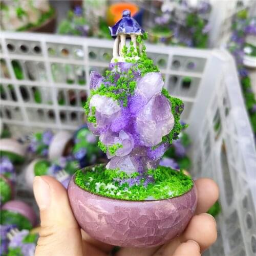 Natural Crystal Lucky Tree Amethyst Quartz Handmade Hill Decoration Agate Slices Stone Mineral Ornaments Office decor gift
