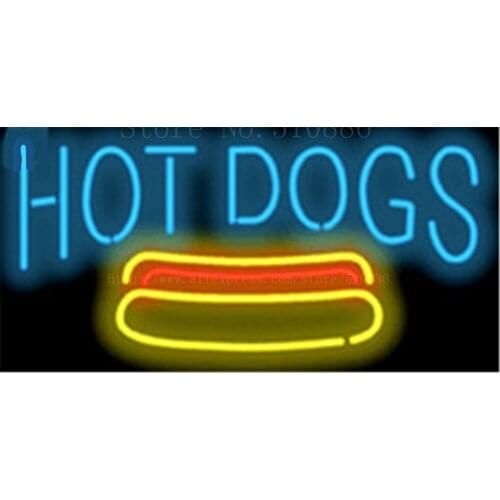 Hot Dogs NEON SIGN Real GLASS Tube Beer PUB Restaurant Signboard store display Decorate Store Shop food drink Light Signs 17*14"