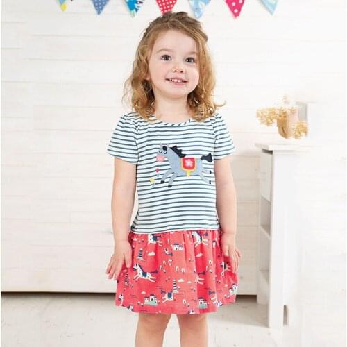 Summer new European and American brand childrens wear knitted cotton girl dress stitching striped dress
