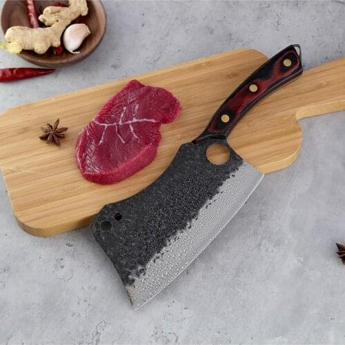 Butcher Knife 7 Inch Handmade Forged Hammer Cutlery Blade 8 Inch Ultra Sharp Slicer with Comfortable Full Tang Wooden Handle