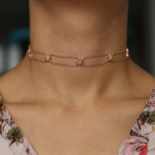 New design creative gothic hollow rectangle series chain necklace pave cz hexagram chocker necklace for women collier jewelry