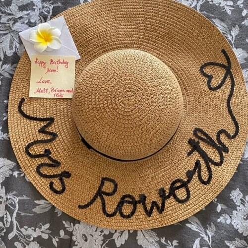 Custom Name Sequined Beach Hat, Personalized Sun Hat Mmmy and Mini Straw Beach Hat, Hen Weekend Party Hat, Bridal Shower Gift