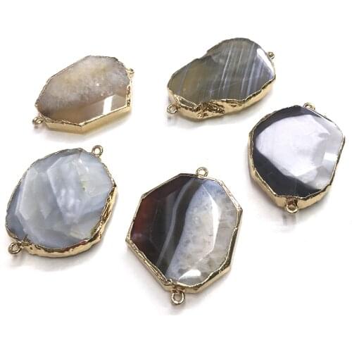 Natural Stone Agates Pendant irregular Double hole connector Pendants for Jewelry Making DIY Necklace Accessories35x40mm-35x50mm