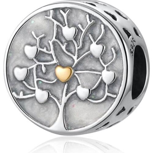 Authentic S925 Bead Tree of Hearts Charms fit Lady Bracelet Bangle White Enamel