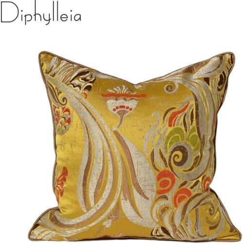 Diphylleia Art Cushion Cover Chinese Vintage Dunhuang Palace Style Gold Satin Jacquard Living Room Sofa Couch Pillowcase 45x45cm