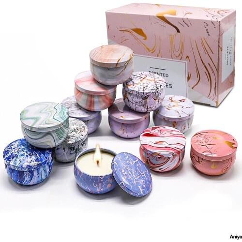 Plant Essential Oil Smokeless Marble Pattern 12-piece Aromatherapy Gift Box Aromatherapy Candle Soy Wax Atmosphere Supplies