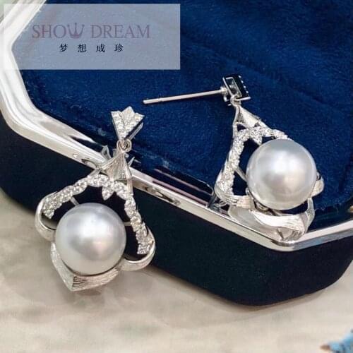 SHOWDREAM S925 Silver Luxury Shiny Zircon Australian White Pearl Natural Seawater Pearl Earring Earrings Women birthday Gifts