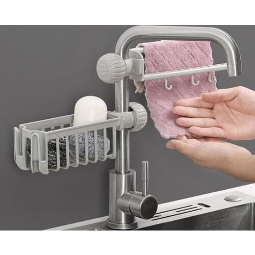 Adjustable Sink Drain Rack Multi-function Waterproof Sponge Towel Holder for Kitchen Durable Shampoo Shelf Bathroom Accessories
