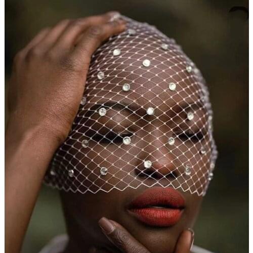 INS Handmade Luxury Rhinestone White Veil Bridal Headband for Wedding Hair Wearing Crystal Birdcage Cover Face Hair Jewelry Mask