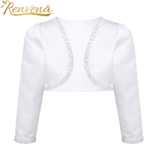 Wedding Flower Girl Dress Jacket Girls Beaded Bolero Shrug Pearls Sequins Shawl Open Front Cardigan Long Sleeve Coat Kids Wrap