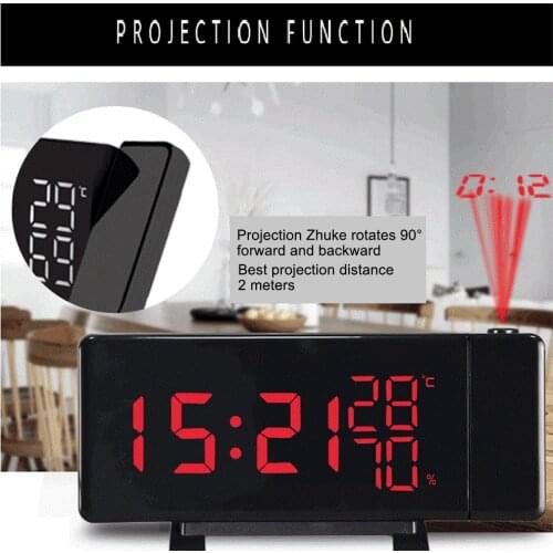 LED Digital Alarm Clock Time Display Digital Projection Projection 3Color Projection USB Charger Meter Snooze Function LED Clock
