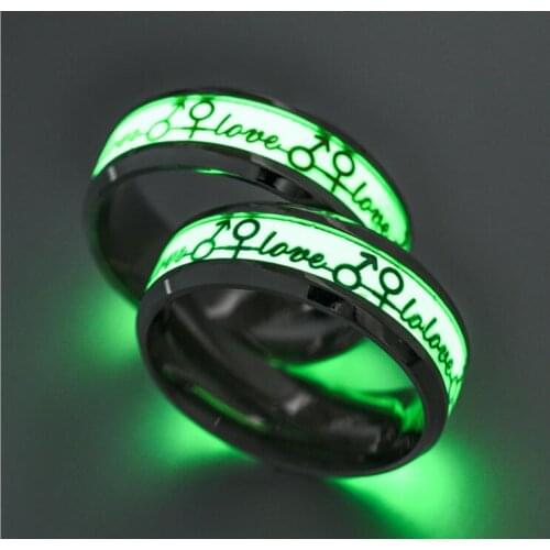 Luminous Love Rings Stainless Steel Fluorescent Glowing Love Ring women Men Wedding Bridal Jewelry anello uomo bague