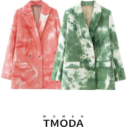 TMODA447 2021 Autumn Tie-dye Printed Loose-fitting Casual Suit Sweet Women Jacket Fashion Trend Loose Outwear Laides Green Coat