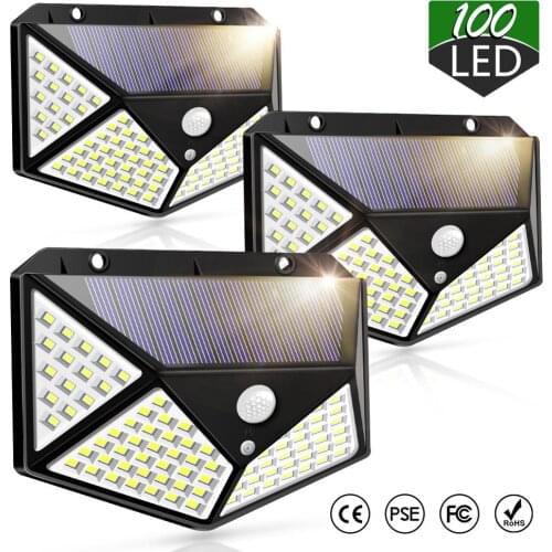 100 LED Solar Wall Lights Outdoor IP65 Waterproof Motion Sensor Security Light Solar Luminaria Garden Corridor Decoration Lamp