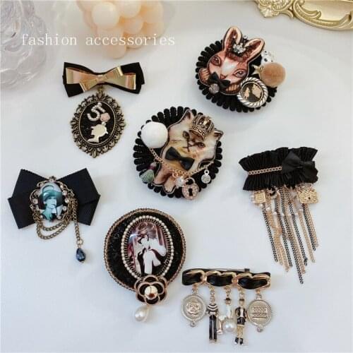 Vintage Black Geometric Chain Womens Brooch Badges Pins for Gir Broches Para Ropa Mujer Handmade Wholesale Fashion Jewelry