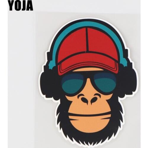 YOJA 10.3X13.7CM Cool Fashion Funny Pattern Vinyl Decal Car Sticker Animal Chimpanzees Listening To Music 19A-0239