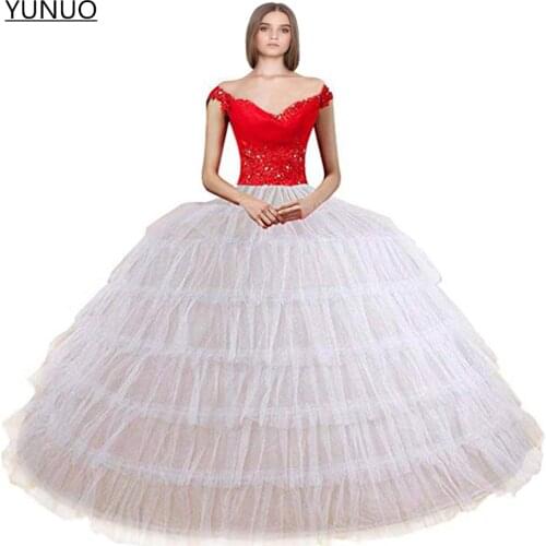 YUNUO White Petticoats for Wedding Dress 6 Hoops Tulle Adjustable Ball Gown Bridal Prom Crinolina Vestido De Novia In Stock