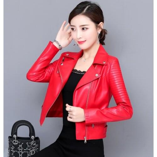 2021 Spring New Women Faux Leather Jacket Biker Coat Turndown Collar Motorcycle Jackets Female Slim Fashion Streetwear Outerwear