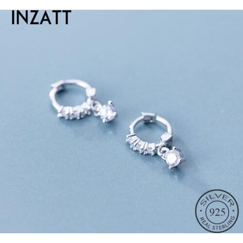INZATT Real 925 Sterling Silver OL Style Round Zircon Hoop Earrings For Women Party Gold Rose Color Wedding Fine Jewelry Gift