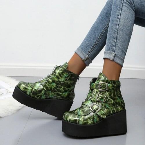 European and American new style womens boots personality colorful thick-soled wedges fashion womens shoes Plus size 43 size