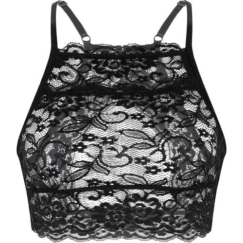 Women Sexy See Through Crop Top Adjustable Spaghetti Straps Transparent Floral Lace Cut Out Back Lingerie Vest Crop Tank Tops