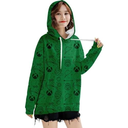2021 Christmas Print Women Loose Green Sweatshirt Winter Pullover For Lady Girls Fashion Long Sleeve O-neck Hoodies Female