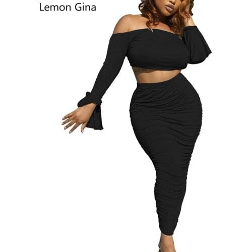 Lemon Gina Summer 2021 Sexy Two-piece Dress with Shoulder - Off Neck and Flared Sleeves