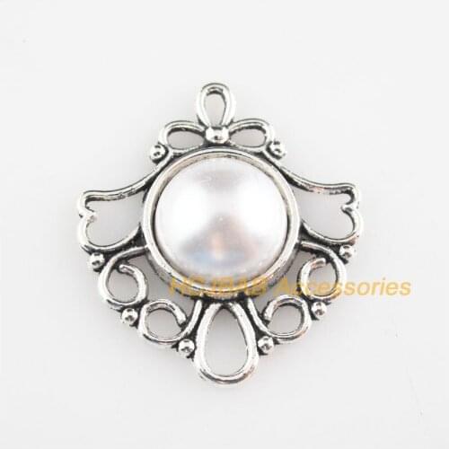 10 New Flower Charms Tibetan Silver Tone Retro Heart White Acrylic Connectors 26x29mm