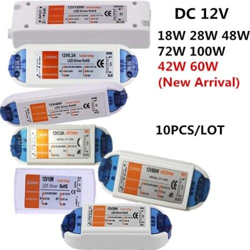 10 PCS/LOT AC85-265V New 42W 60W LED Driver for LED Strip Power Supply 12V DC 18W 28W 48W 72W 100W Lighting Transformers