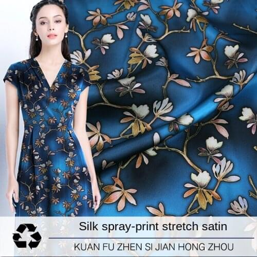 19 Mumi silk stretch satin fabric customized Summer digital inkjet printing mulberry silk satin garment sewing fabric by meter